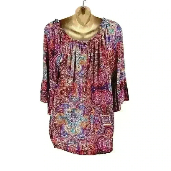Cupio Women's Large Boho Bohemian Hippie Multicolored Tunic Blouse Top Viscose - Picture 2 of 7